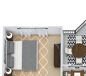 The Griffith 3D The Griffith 3D. 1 bedroom apartment. Kitchen with island open to living/dinning rooms. 1 full bathroom, double vanity. Walk-in closet. Patio/balcony.